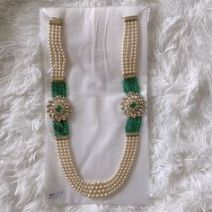 -Premium Quality: Pearl, Green Beads And Clear Stones Necklace. -Brand New - In The Original Packaging - About 12 Inches Long, Gold Toned - Adjustable String Beads Necklace Indian Gold, Green Beads Indian Jewellery, Heart Stone Necklace, South Sea Pearl Necklace, Interlocking Circle Necklace, Paper Beads Necklace, Pink Choker, Double Chain Necklace, Beads Designs