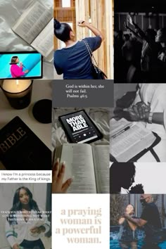 a collage of images with the words prayer, bibles, and women on them