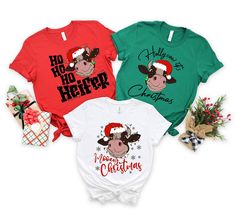 Looking for the perfect Christmas gift? Look no further than our cow christmas shirt! This hilarious shirt features a cute little cow with christmas quote. Whether you're giving it as a present to someone special or just looking for something fun to wear on Christmas day, this shirt is sure to be a hit. Plus, who couldn't use a little laughter in their life during the holiday season? So why not buy yourself or a loved one a cow christmas shirt today? * S I Z I N G * ✺ Sizing is unisex  ✺ For adults, size runs like men's, though not overly large. Most women find their typical size works best, since they are meant to fit a touch loose and go up 1 or 2 sizes if you want the oversized look. ✺ Size guide and fit:  The size chart is listed in photos above.  Please use the measurement for the mos Christmas On The Farm Shirt, Casual Cow Print T-shirt For Fall, Cow Shirts, Moo Cow Shirt, Christmas Cow T Shirt, Cow Pun Shirt, Christmas Shirt Funny, Group Matching, Cow Christmas