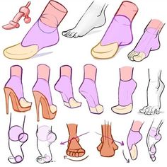 various types of feet and ankles with different positions to put them on the foot,