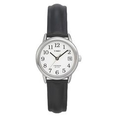 Timex® Lady Large Numbers Watch with Date - Black/Silver Timex Indiglo, Black Leather Watch, Timex Watches, Women's Watches, Casual Watches, Classic Watches, Women Wrist Watch, Black Watch, Leather Band