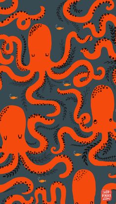 an orange and black octopus pattern on a blue background