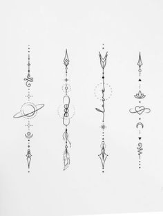 a line drawing of different designs on a wall