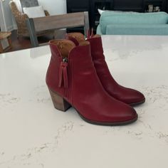 Beautiful, Dark Red Frye Boots. I Love These Boots Comfortable A Little Bit Of A Western Vibe. Only More Than A Few Times. Goes With Everything. Unfortunately, Can’t Wear Heels Anymore. I Have A Foot Issue. Inside Has A Little Fraying, But You Can’t See It. Paid $275 For These. Heartbroken. Western Style Red Mid-calf Boots For Fall, Fall Red High Heel Mid-calf Boots, Chic Red Mid-calf Boots With Round Toe, Western Style Red Mid-calf Boots With Pointed Toe, Red Western Mid-calf Boots For Winter, Frye Boots, Dark Red, Bootie Boots, Ankle Boots