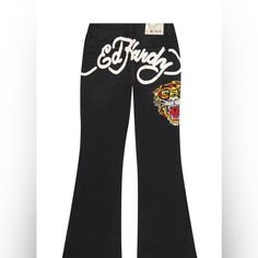 Wide Leg Black Jeans. Sz 30, Never Worn. Comes From A Smoke Free, Pet Free Home Black Graphic Print Jeans, Tiger Jeans, Slim Flare Jeans, Wide Leg Black Jeans, Fire Outfits, 2000s Jeans, Ed Hardy Jeans, Faded Black Jeans, Y2k Vibes