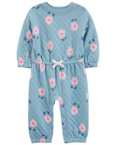 Crafted in a cozy cotton blended double-knit, this floral printed jumpsuit is perfect for baby. Carter Kids, Baby Jumpsuit, Knit Jumpsuit, Carters Baby, One Piece Outfit, Long Sleeve Jumpsuit, Printed Jumpsuit, Double Knit