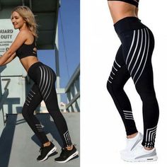 Women's Glowing Laser Striped Printed Yoga Pants Leggings Workout Pants Sports Activewear Gym Tights Material:Polyester/Spandex Machine Wash Sizes Available: Small, Medium & Large Colors Available: Black, Grey, Navy, Pink, Blue Perfect for Yoga, Running, Workout, Athletic Introducing our versatile and stylish yoga pants, the perfect choice for all your active pursuits. Made from high-quality, moisture-wicking fabric, these pants are perfect for yoga, running, workouts, athletic activities, sport Sport Woman Fitness, Trendy Leggings, Printed Yoga Pants, Legging Fits, Legging Sport, Winter Leggings, Ankle Length Pants, Sports Leggings, Printed Leggings