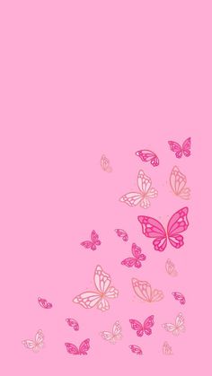 pink butterflies flying in the air on a pink background