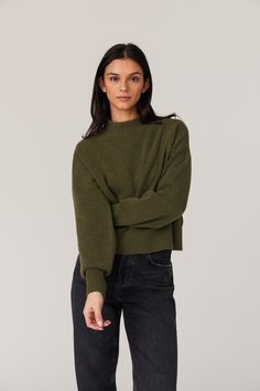 Elevate your winter wardrobe with our Vhari Mock Neck Sweater. Crafted from a cozy wool blend, this cropped sweater boasts a sophisticated mock neck that adds an air of elegance to any outfit. Stay warm and stylish all season long. Sweater Fabric: soft, knit, olive night, green Long sleeves Mockneck Ribbed cuff, hem and neck 63% Recycled Polyester 25% Nylon 7% Wool 5% Elastane Our model is 5ft10" and wearing a Size S Blue Wine Glasses, Sweater Fabric, Long Sweater, Capri Blue, Mock Neck Sweater, Fall Sweaters, Fitted Sweater, Glasses Accessories, Sweater Skirt