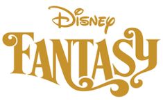 the logo for disney's fantasy is shown in yellow and brown letters, which spell out