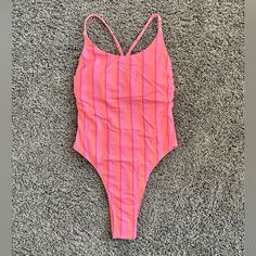 One Piece Striped Swimsuit Size: Small Brand: Cupshe Never Used! New With Tags And Original Packaging! Cross Back Adjustable Straps. Removable Soft Cups. Modern Cheeky Bum Coverage. Modern High Leg. Smoke Free And Pet Free Home! Striped Stretch One-piece Bodysuit, Pink Stretch One-pieces Casual Style, Pink Stretch Casual One Piece, Stretchy Pink Casual One-piece, Casual Pink Swimming One Piece, Casual Pink Swimming One-piece, Trendy Pink Bodysuit For Beach Season, Trendy Striped Fitted Bodysuit, Casual Pink One-piece Swimsuit For Beach Season