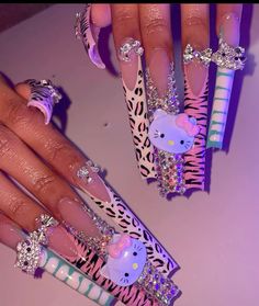 Long Square Nails, Super Cute Nails, Ombre Acrylic Nails, Hello Kitty Nails, Dope Nail Designs, Classy Acrylic Nails, Short Square Acrylic Nails