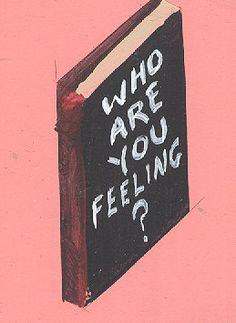 a book with writing on it that says who are you feeling? in front of a pink background