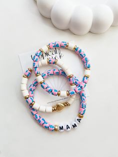 💐 Show mom your love with our beautiful floral MAMA bracelets! Ideal to wear as matching mother-daughter name bracelets!  The listing is for one bracelet, images showing more than one are an example of how they would look stacked with other bracelets. Please choose between single bracelet or set from the drop down menu. Add your name in the personalization box.  Choose your size from the drop down menu. If you do not see your size there, send me a message with your size and I will be happy to make it for you 💕   ITEM DETAILS  🌷 Polymer clay floral beads 🌷 Gold plated brushed brass beads 🌷 Acrylic letter beads 🌷 Our bracelets are made from sturdy stretchy jewelry elastic. CARE TIPS  🤍 Keep your jewelry dry and away from perfumes or any harsh chemicals 🤍 Store your jewelry separately Bracelet Images, Daughter Bracelets, Heart Polymer Clay, Mother Daughter Bracelets, Mama Bracelet, Single Bracelet, Acrylic Letters, Floral Bracelet, Brass Beads