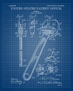 a blueprint drawing of a wrench and spanner with the words united states patent officer on it