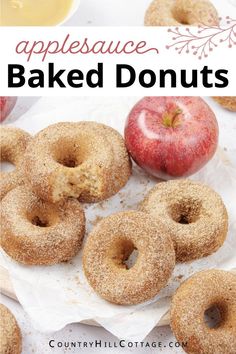 applesauce donuts Applesauce Cake Donuts Baked, Apple Baked Donut Recipes, Applesauce Donut Recipe, Apple Donut Cake, Baked Applesauce Donut Recipes, Baked Apple Donuts With Donut Pan, Apple Sauce Donuts Recipe, Healthy Homemade Donuts Recipe, Apple Doughnuts Baked