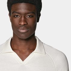 Whether it's on its own or under a blazer, this ribbed off-white buttonless polo gives any look an element of depth & texture while losing none of the classic versatility & comfort. Grey Polo Shirt, Wardrobe Classic, Style Expert, Polo Collar, Mulberry Silk, Fashion Advice, Personal Style, Polo Shirt, Perfect Fit