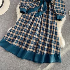 Materials: other Size: s, m, l Color: Blue Plaid Dress, Different Styles, Color Blue, Long Sleeve Dress, Plaid, Collar, Blue, Color