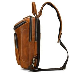 Brown Chest Bag For Outdoor Activities With Zipper, Brown Chest Bag With Zipper For Outdoor Activities, Outdoor Brown Chest Bag With Zipper, Brown Leather Backpack With Zipper For Outdoor, Leather Crossbody Chest Bag For Outdoor Activities, Brown Leather Backpack For Outdoor With Zipper Pocket, Outdoor Brown Chest Bag With Zipper Closure, Brown Leather Backpack With Zipper Pocket For Outdoor, Outdoor Leather Shoulder Backpack With Zipper