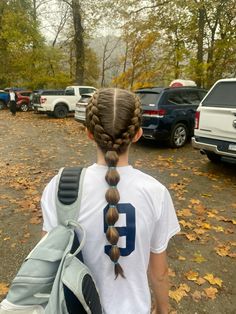 #braids #gameday #hair French Braid With Ponytail, Easy Sports Hair, Game Day Braids, Tennis Hairstyles, Football Hairstyles, Cute Sporty Hairstyles, Cute Volleyball Hairstyles, Cool Brown Hair, Hairstyles