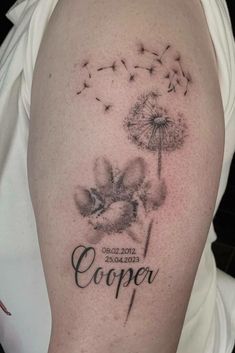 a woman's arm with a dandelion and the word copper on it