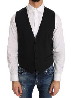 Dolce & Gabbana Black Wool Silk Vest Formal Vest, Black Waistcoat, Fashion Vest, Dolce And Gabbana Fashion, Silk Vest, Formal Loafers, Olivia Burton, Black Vest, Vest Fashion