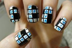 addicted to #crossword #puzzles? show off your love for them with some #funny #nail #art White Inspiration, Pretty Nail Colors, Daily Nail, Glam Nails, Beautiful Nail Designs, Creative Nails, Manicure E Pedicure, Nail Tutorials