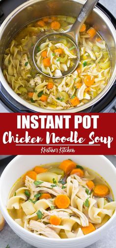 the instant pot chicken noodle soup is ready to be eaten