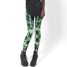 Punk Style Fitted Leggings For Streetwear, Edgy Fitted Leggings For Spring, Fitted High Waist Green Leggings, Fitted Punk Pants For Spring, Fitted Punk Style Pants For Spring, Green Stretch Leggings For Night Out, Stretch Green Leggings For Night Out, Casual Green Fitted Leggings, Casual Fitted Green Leggings