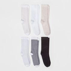 Women's 6pk Novelty Crew Socks - A New Day White One Size, Multi-Colored Socks For Women, Multi Pattern, Liner Socks, No Show Socks, Socks And Hosiery, Work Casual, A New Day, Socks Women, Crew Socks