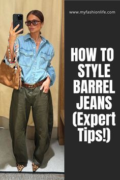 barrel jeans outfit How To Roll Wide Leg Jeans, Barrel Pants Outfit Summer, Khaki Barrel Pants Outfit, Barrel Pants Outfit Fall, Shoes To Wear With Barrel Jeans, Outfits With Barrel Jeans, Barrel Leg Pants