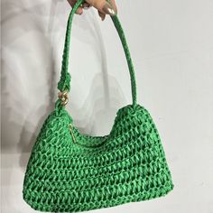 Green Rafia Shoulder Bag Never Worn! Perfect For Summer! Green Hobo Bag For Spring, Trendy Green Hobo Bag For Beach, Casual Green Handheld Hobo Bag, Green Casual Handheld Hobo Bag, Summer Green Large Capacity Hobo Bag, Chic Green Hobo Bag For Spring, Green Crochet Bag With Large Capacity For Spring, Large Capacity Green Crochet Bag For Spring, Trendy Green Hobo Bag For Vacation