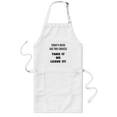 a white apron with the words create your own printed in black letters on it,