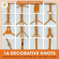 the instructions for how to make decorative knots with macrame digital pattern and knot guide