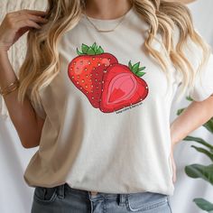 Strawberry Shirt, Botanical Shirt, Cute Strawberry Tshirt, Cottagecore Clothing, Strawberry Birthday Shirt, Strawberry Festival Shirt Gift Strawberry Tshirt, Watercolor Strawberry, Strawberry Festival, Strawberry Shirt, Strawberry Birthday, Strawberry Design, Festival Shirt, Thoughtful Gifts For Her, Botanical Shirt