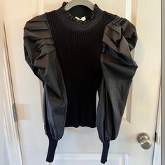 Boheme High Neck Top Statement Sleeve Women’s Size Small Black Brand New With Tags - Originally $76.00 Women’s Size Small 4-6 Black Puff Sleeve Tops For Winter, Black Puff Sleeve Top For Workwear, Black Puff Sleeve Top For Work, High Neck Blouse, Statement Sleeves, Silk Cami, High Neck Top, Sleeve Women, Women Long Sleeve Tops