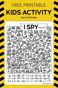 a yellow and black book cover with the words, free printable kids activity paper trail design