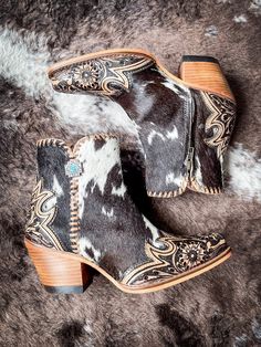 Introducing the Marige Ankle Bootie by Myra Bag, where style meets functionality in every step. Crafted with premium hair on hide leather. Cowgirl Shoes, Hay Bag, Stage Coach, Girl Cowboy Boots, Cowgirl Stuff, My Shoe Collection, Western Shoes, Country Vibes, Country Style Outfits