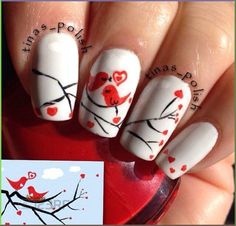 Lovebirds nails Bird Nail Art, Valentine Nails, Love Bird, Manicure Nails, Manicure Ideas, Rainbow Nails, Cute Nail Art