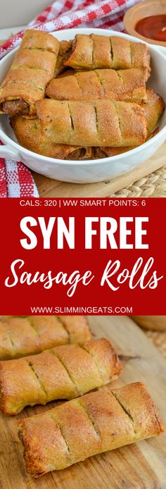 an image of sausage rolls on a cutting board with the title saying, syn free sausage rolls