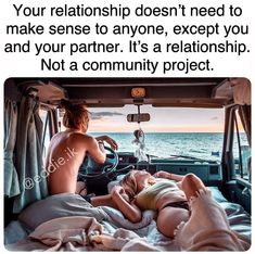 two people laying in bed with the caption your relationship doesn't need to make sense to anyone, except you and your partner