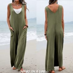 Oversized One-piece Cotton Jumpsuit Patch Pocket Overalls Wide-leg Pants (Plus Size Available) Casual boho hippie just received a upgrade.This girl-next-door one-piece romper is definitely a step above the rest.Sleeveless wide straps with a V-neckline.Large patch pockets on the front legs.Oversized overall bohemian farmhouse comfy style with straight wide leg trousers.Cotton blend is soft and breathable. Colors Available: Green Stone Khaki Pink Gray Black Details: Sleeve style: Wide shoulder str Button Suspenders, Oversized Pattern, Cute Overalls, Straps Jumpsuit, Pocket Jumpsuit, Jumpsuit Casual, Loose Jumpsuit, Pockets Fashion, Jumpsuit Elegant