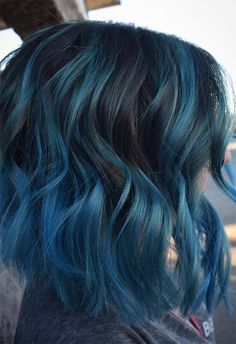 Blue And Green Hair, Blue Hair Ideas, Short Blue Hair, Blue Bob, Dyed Tips, Hair Dye Tips, Dyed Hair Blue, Blue Ombre Hair, Hair Color Shades