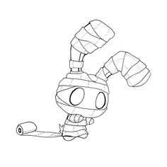 a drawing of a cartoon character with a hat and scarf on it's head