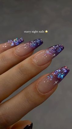 Purple Acrylic Nails, Purple Nail Designs, Galaxy Nails, Prom Nails, Dope Nails, Best Acrylic Nails, Purple Nails, Cute Acrylic Nails