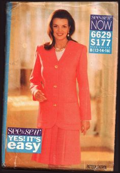 a woman in an orange suit and skirt on the cover of a magazine with words that say