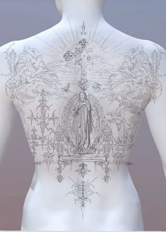 the back of a mannequin with tattoos on it