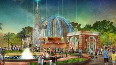 an artist's rendering of the entrance to tomorrowland