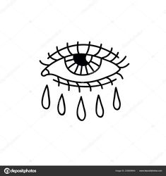 an eye with tears drawn on it and rain drops coming from the iris's eyes