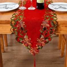 PRICES MAY VARY. Polyester Size: 15x69 inches red flower and green leaf embroidered table runner to decorate your Christmas holiday table 100% polyester, perfect decoration for your dining table, dressing table scarf, coffee table frame and even bed frame, while also playing a protective role The table runner decoration with charming and simple style design will add freshness to any room, full of festive atmosphere The perfect Christmas gift, beautiful table runners to decorate homes, restaurant Christmas Dining Decor, Coffee Table Frame, Tafel Decor, Christmas Dining Table, For Christmas Decorations, Embroidered Table Runner, Fabric Table Runner, Christmas Applique, Red Table